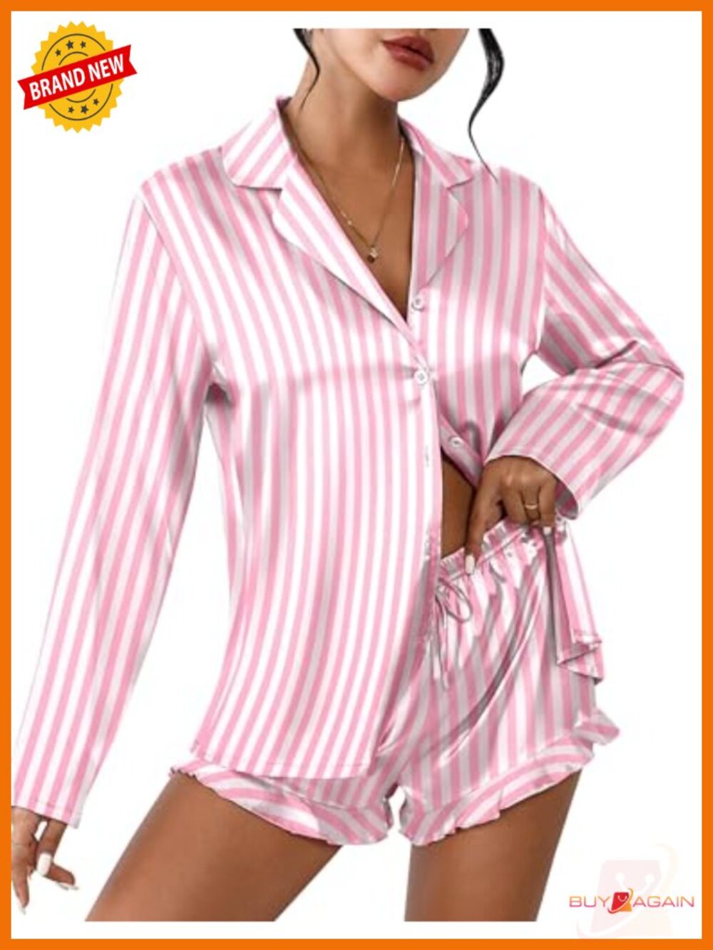Ekouaer Satin Pajama Set Button Down Ruffle Silk Pjs Loungewear